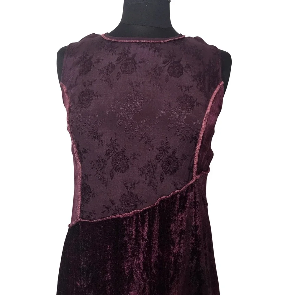 Vintage Whimsigoth Patchwork Velvet Beaded Dress Blazer Set Burgundy Size S P